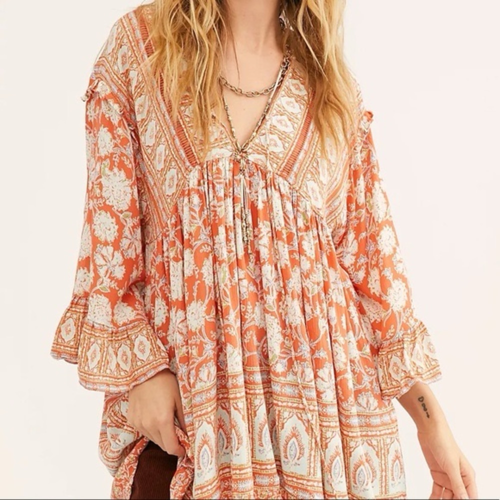 Free People orange moonlight dance tunic top sz